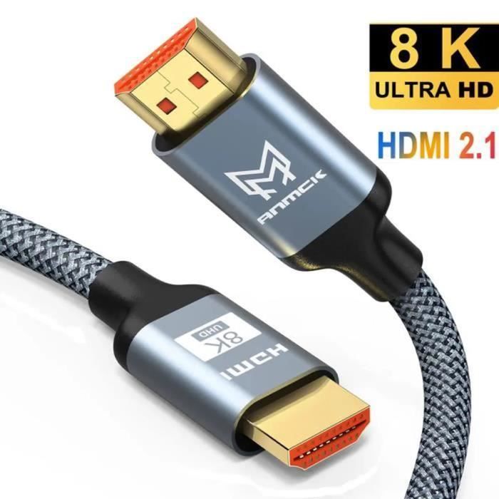 2M Câble HDMI 2.1 8K 60Hz 4K 120Hz UHD Haute Vitesse 48 Gbps