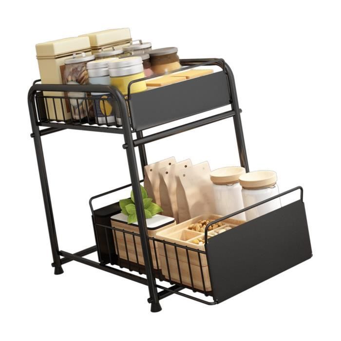 Étagère Coulissante Sous Évier 2 Niveaux – Panier Rangement Cuisine Salle De Bain – Fer Solide, Rails Fluides, Gain De Place Optimisé