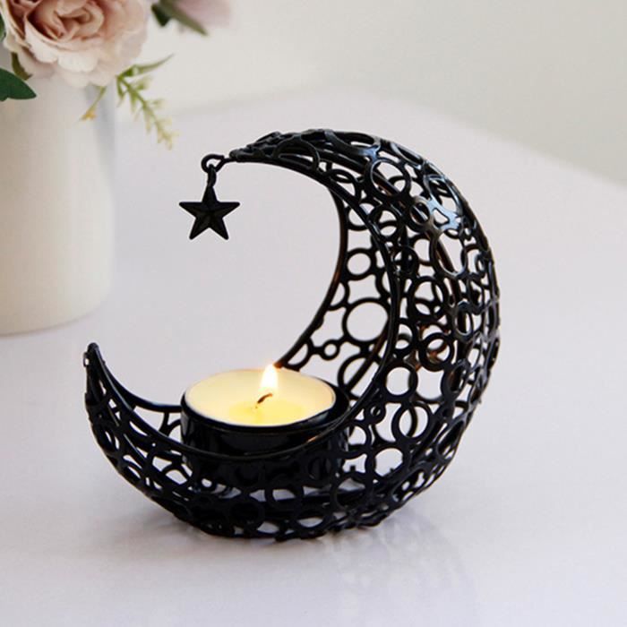 Bougeoir Étoile En Verre Multicolore Et Métal Noir - Support Lumignon (10 X 17 Cm)