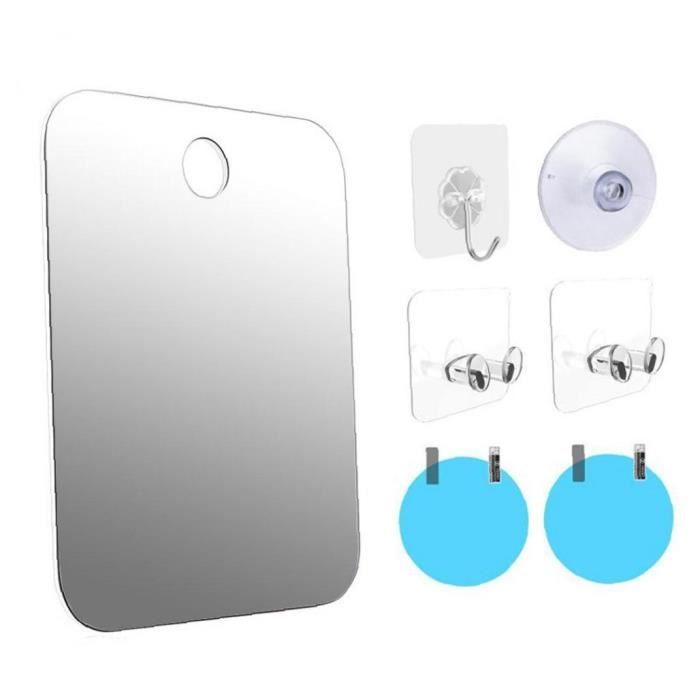 Miroir Anti-Buée Douche 13x16 Cm – Miroir Acrylique Sans Ventouse + Films Anti-Buée + Crochet + Supports Rasoir