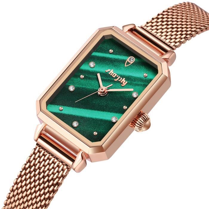 SHARPHY Montre femme marque de luxe diamants bracelet quartz rectangle étanche doré rose vert - Magnifique cadeau de Noël