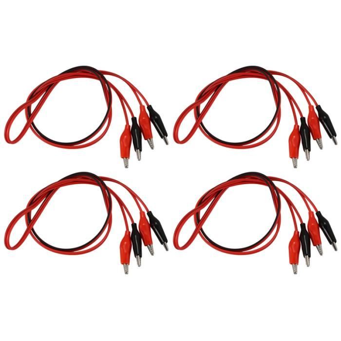 Câble De Test Avec Pinces Crocodiles Double Extrémité - Longueur 1 Mètre, Couleurs Rouge Et Noir - Pour électricité, électronique, Basse Tension - 6