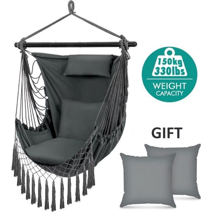 Hamac Chaise Suspendue XXL Jet-Line - Beige - Balançoire Relax Avec Cousins