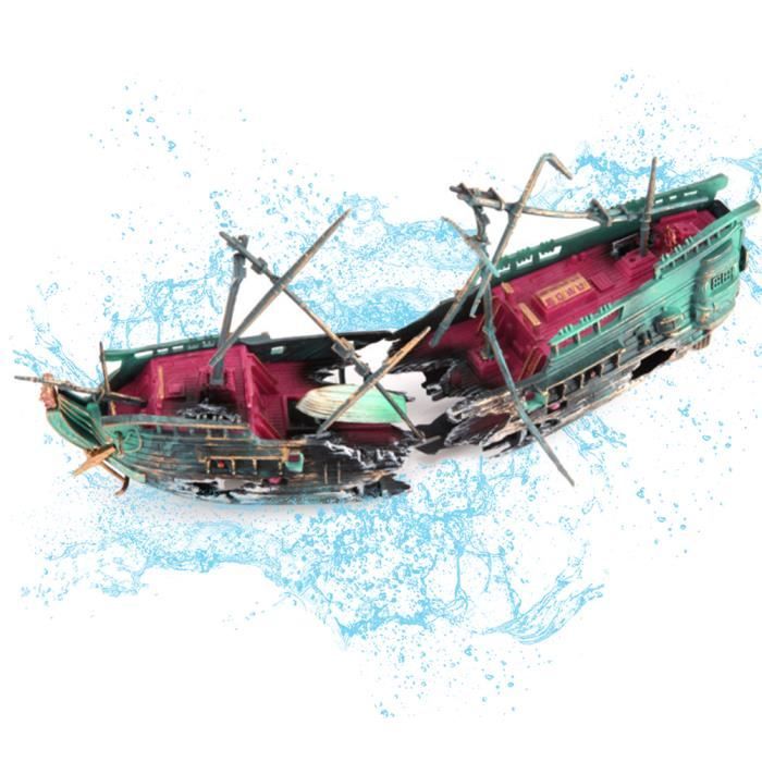 Comparer les prix de SURENHAP Ornement décoratif pour aquarium Épave navire en plastique bateau englouti à et déchiré pour décor paysager