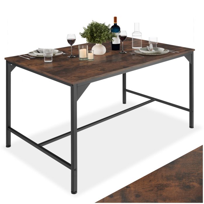Table - TECTAKE - Table de salle à manger BELFAST rectangulaire au style industriel en bois et acier 120 x 75 x 75 cm - Bois foncé