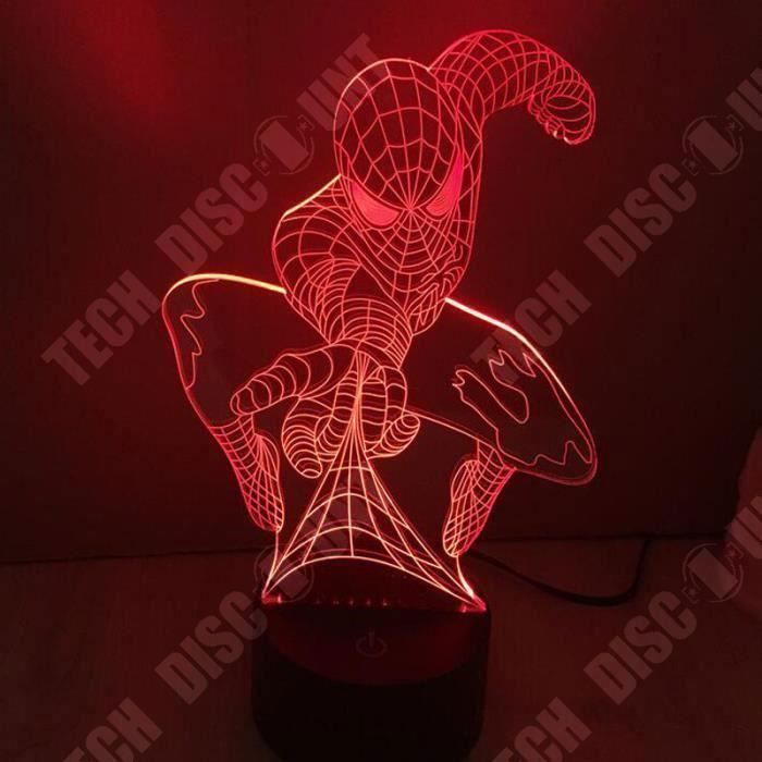 TD® Lampe optique poser décoratif tactile 7 couleurs illusion optique - modèle spider-man - faible consommation câble USB 3 piles