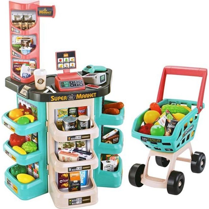 47 pcs Jouet Marchande enfant Jeu de Supermarche Avec Chariot Caisse Enregistreuse VERT Cdiscount Jeux Jouets