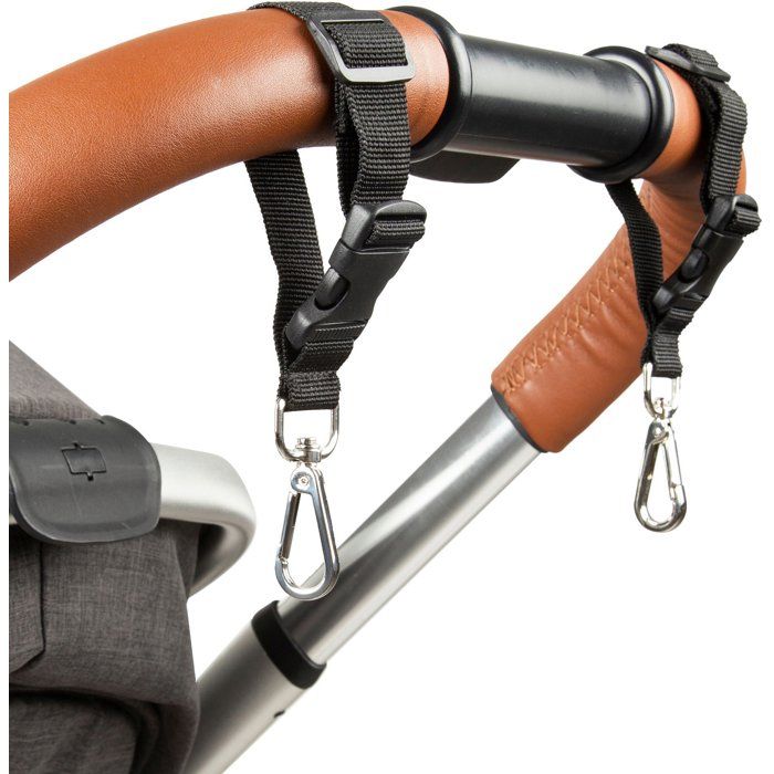 Lot de 2 attaches sac à langer pour poussette - TINEO - Mousquetons - Noir