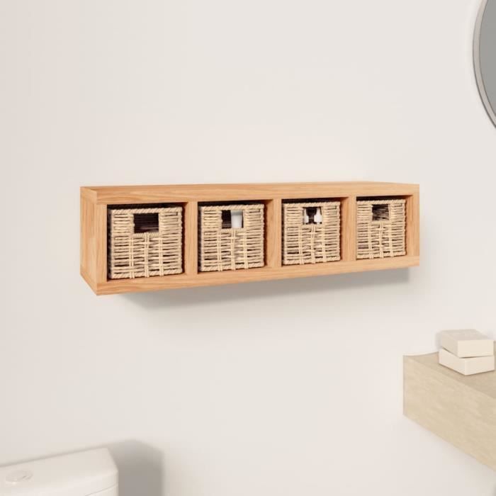 vidaXL Étagère murale avec paniers 62x18x16 cm Bois massif de noyer 350370