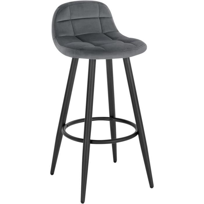 woltu tabouret de bar moderne, chaise de cuisine haute en velours et métal, hauteur d'assise 70cm, gris foncé bh364dgr-1
