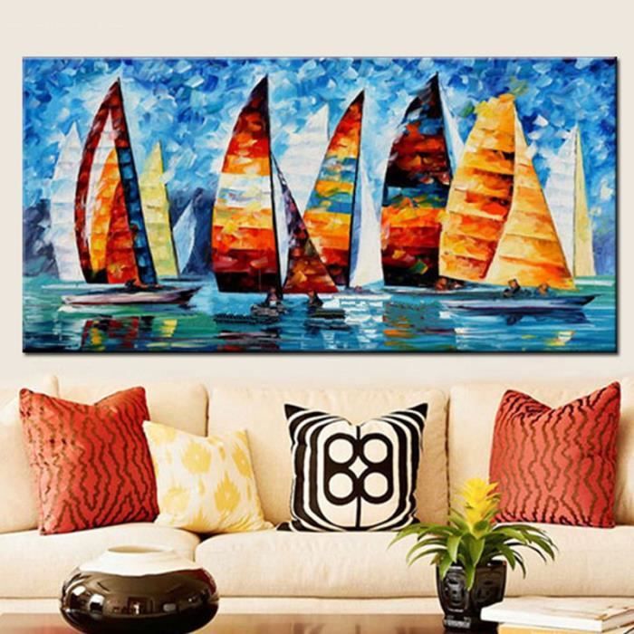 Tableau Deco Peint A La Main Toile Peinture A L Huile Abstrait Voiliers Moderne Art Mural Sans Cadre Achat Vente Tableau Toile Cdiscount