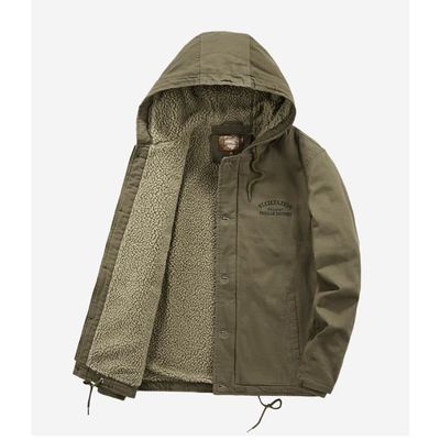 Veste Homme Hiver Polaire Militaire - Parka à Capuche Amovible, Coton/polyester, Coupe-vent, Style Décontracté