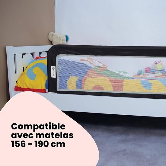 LANTUS Barrière De Sécurité Lit Enfant Pliable 1.8m Gris - Garde-Corps Bébé 0-3 Ans, Maille Respirante, Hauteur Réglable 70-99 Cm