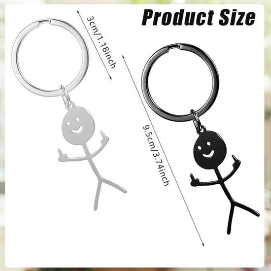 Lot De 3 Porte-Clés Doigt D'Honneur - Style Stickman Argent, Or, Noir | Cadeau Drôle Et Décalé