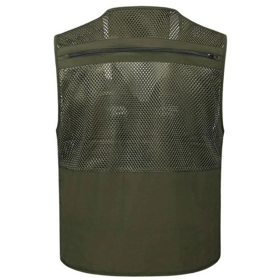 Gilet de Pêche Hommes en Coton Multi-poches Respirant Vert militaire