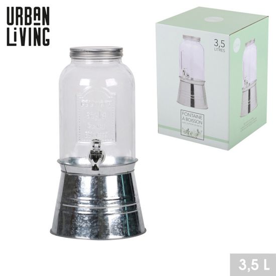 Fontaine à Boisson 5.5L En Verre Transparent Avec Infuseur - Idéale Cocktails, Bières, Jus - 30.7 X 24 X 17.5 Cm