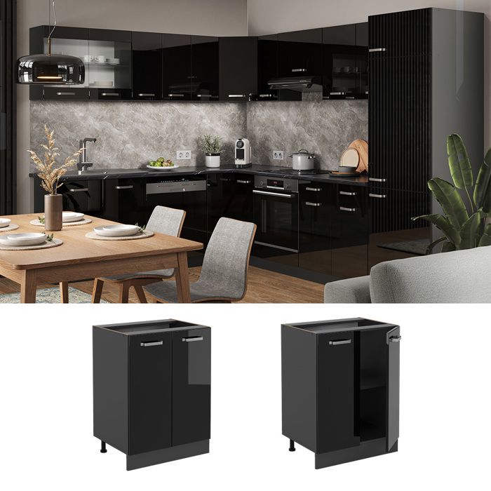 Vicco meuble bas de cuisine R-Line, Chêne Artisan/Anthracite, 60 cm