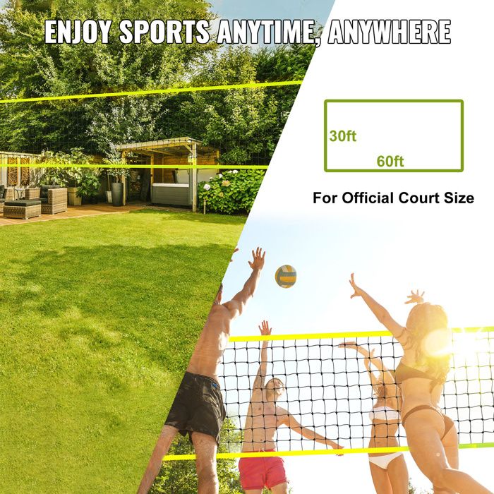 Kit Volley-ball Portable Patiassy – Filet 24 Plis, Poteaux Réglables, Ballon PU, Pompe, Sac – Pour Plage, Jardin
