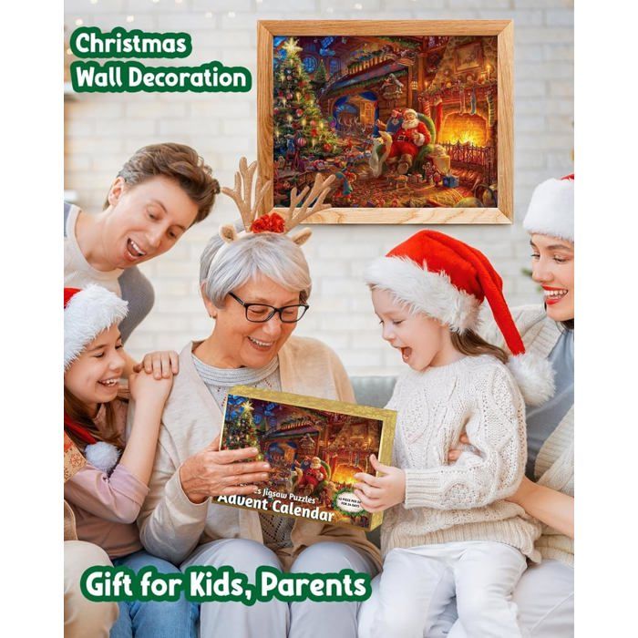 Puzzle de l'Avent, calendrier de l'Avent de 1008 pièces, 24 jours, motif de paysage de neige, puzzle de compte à rebours, pour l'éducation précoce, fête d'hiver, chaussettes de Noël, réunion de
