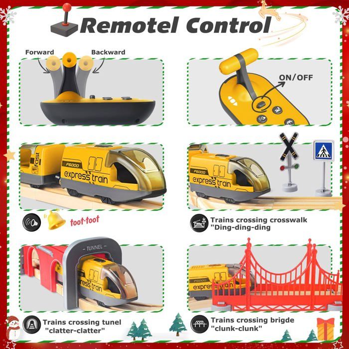 Train électrique télécommandé de Noël, ensemble de jouets avec 3 sorties de fumée, lumière et son, locomotive, wagons, télécommande et rails, décoration sous le sapin, cadeau pour enfants dès 3 ans Train électrique télécommandé de Noël, ensemble de jouets avec 3 sorties de fumée, lumière et son, locomotive, wagons, télécommande et rails, décoration sous le sapin, cadeau pour enfants dès 3 ans