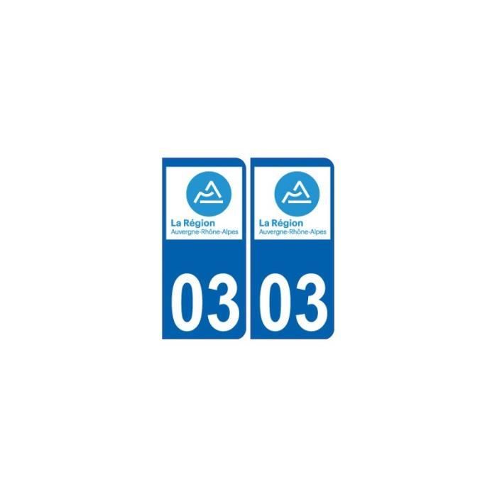 Pack De 2 Autocollants Département Allier 03 - Stickers Plaques Immatriculation Officiels - Région Auvergne