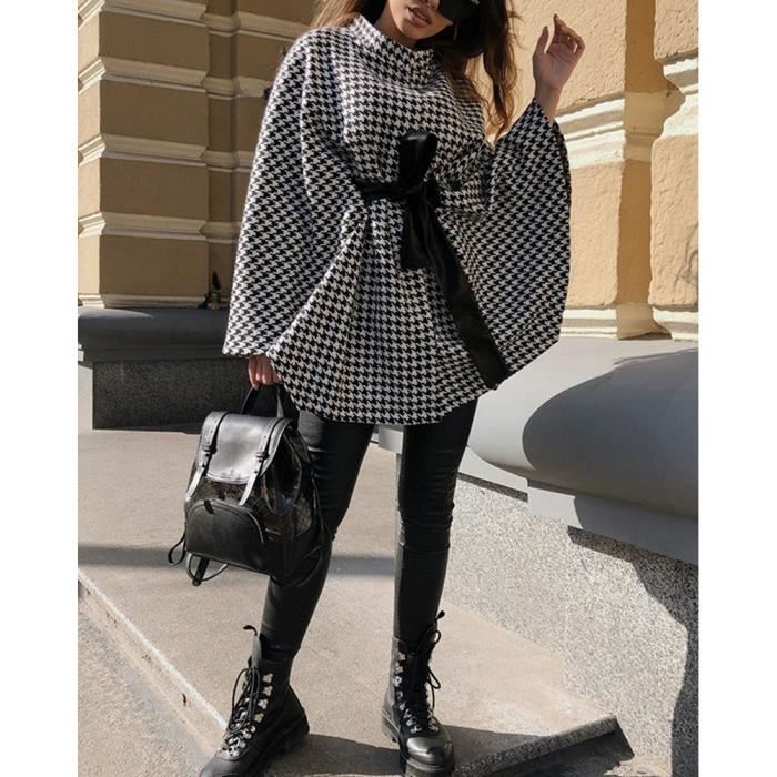 Femme Manteau Pied de Poule l gant Chaud Hiver Poncho Cape