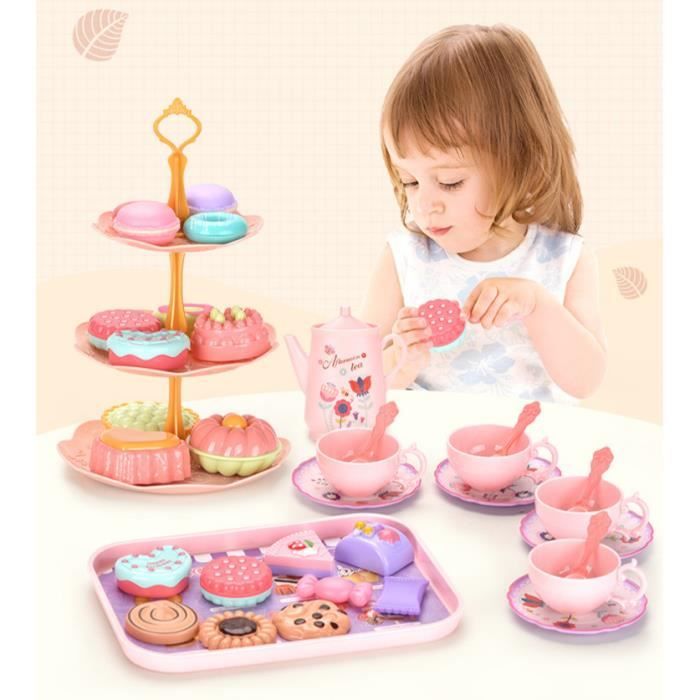 Service à Thé Jouet Pour Enfants – 46 Pièces Métal – Valise Lapin, Gâteaux Factices – Jeu De Rôle Fille 3+ Ans - 4