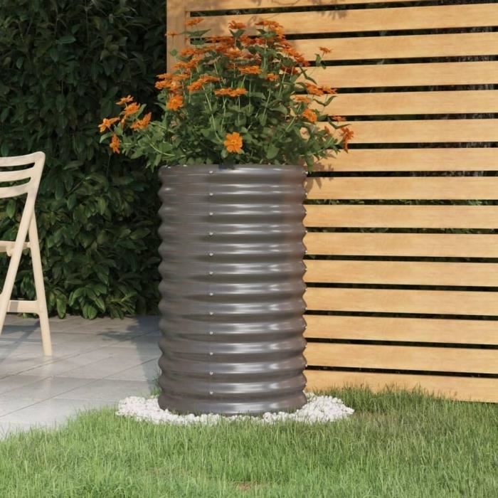 VidaXL Jardinière Surélevée Ronde Anthracite 40x68 Cm - Pot à Fleurs Robuste En Acier Pour Jardin, Patio Et Terrasse