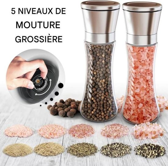 Moulin à Sel Et Poivre Manuel - Réglable, Avec Broyeur En Céramique, Parfait Pour épices Fraîches