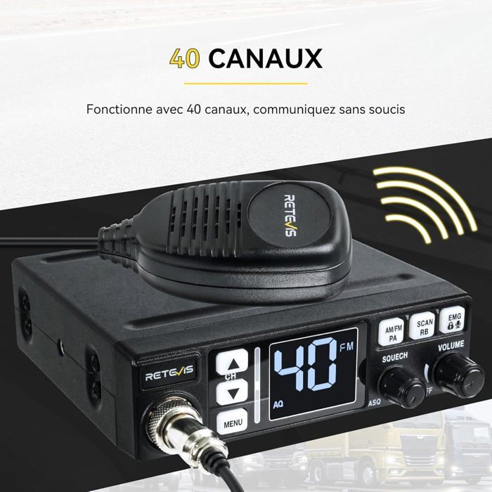 Mb63 Radio CB Retevis MB63 Mobile avec Antenne, Écran LCD, VOX, AM/FM, Noir ...