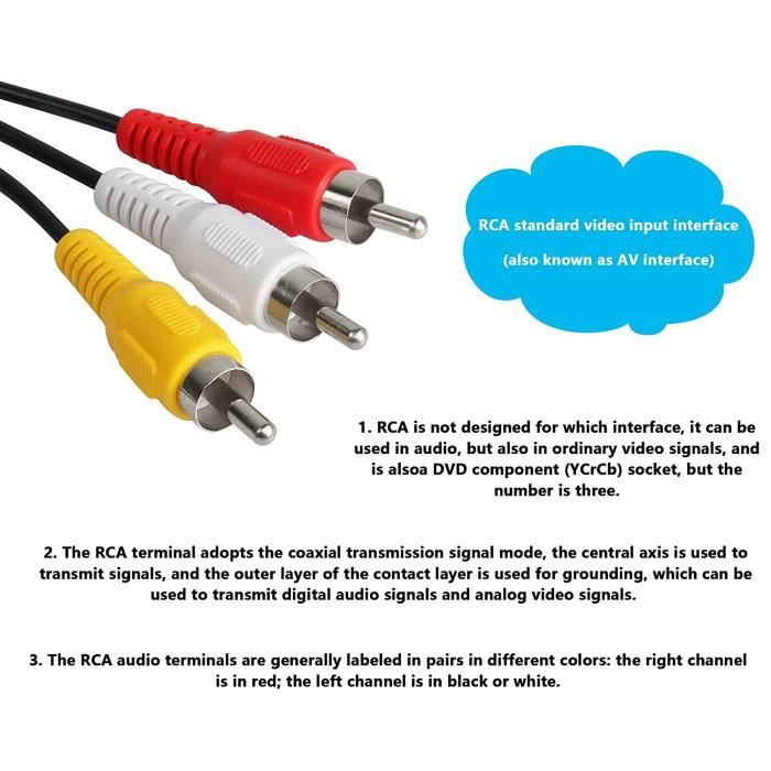 Duttek Câble RCA vers USB, câble USB vers RCA, USB A 2.0 mâle vers 3 RCA  femelles pour PC, Mac, AV, HDD et DVR 25 cm : : High-Tech