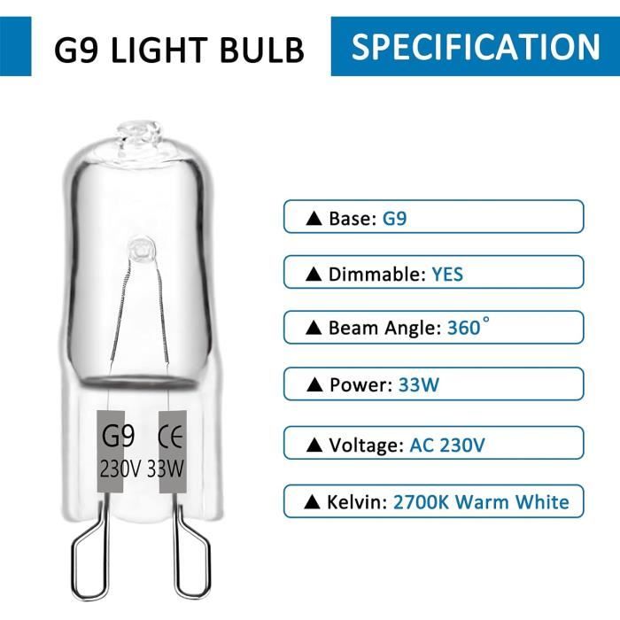 Ampoule Halogene G9 33W 230V, 460Lm 2700K Blanc Chaud Dimmable, G9 Ampoules  Capsule, Pour Lustres, Lampes De Paysage, Appliqu[J2081] - Cdiscount  Bricolage