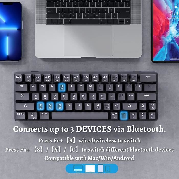Dierya Clavier sans Fil Gamer Mecanique DK63 60% Mechanical Blue Switch RGB  Gaming Keyboard avec Bluetooth-Type-C,Anti-Ghosting,50 - Cdiscount  Informatique