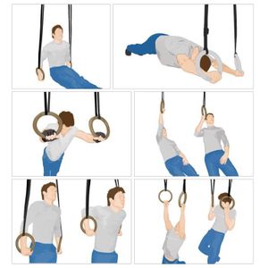 Anneaux Gymnastique En Bois 32mm - Anneaux Olympiques Crossfit Calisthenics Avec Sangles 450cm Réglables