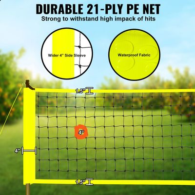 Filet D'Entraînement Volley-Ball – 11 X 8 M – Hauteur Réglable 2m à 2,43m – Cadre Acier, Piquets, Sac De Transport – Pour Jardin Et Salle