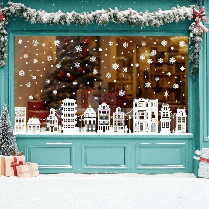 AJW-317 Stickers Noël Fenêtre Réutilisable Noël Autocollants Fenetre Flocons Décoration De Noël