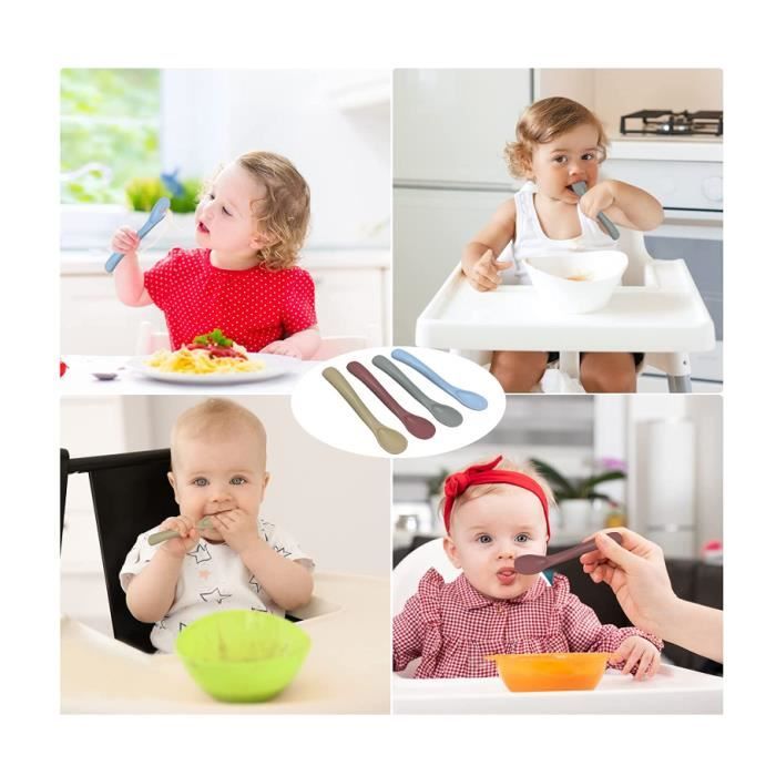 Cuillère beb, Fourchette beb, Nourrir Le Bébé, Augmenter l'Appétit, l' Enthousiasme Et Le Plaisir De Manger, Métal avec Poignées Rondes Lave- Vaisselle (A