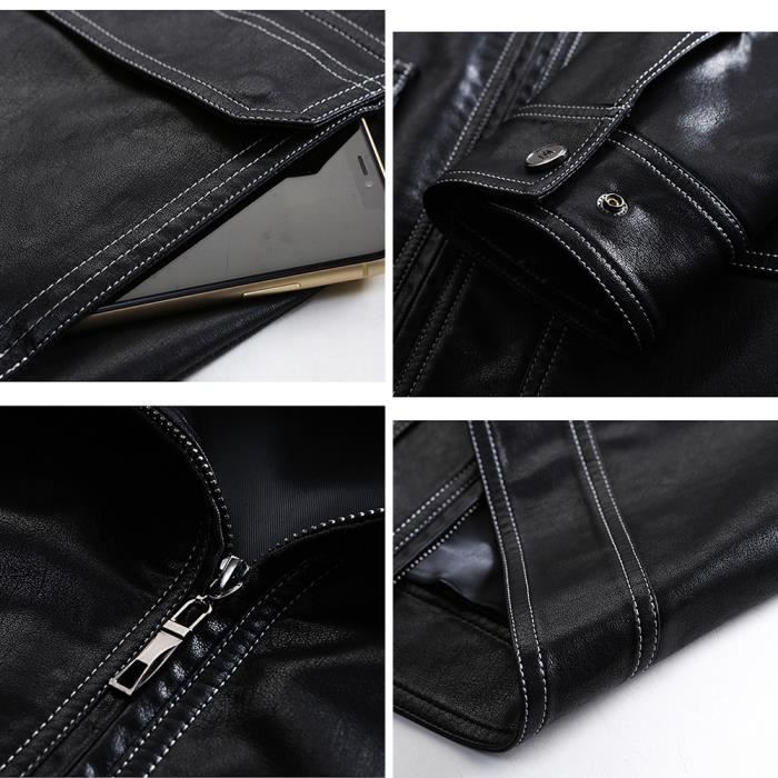Veste En Simili Cuir Homme - Coupe Slim Coréenne, Style Casual Noir