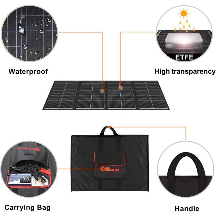 Dokio 160w Panneau solaire portable pliable pour VR/Camping/Téléphoner