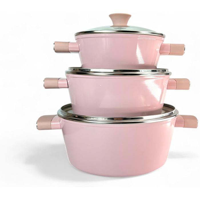 Casseroles En Céramique Royal Swiss 6 Pièces - Compatibles Induction, Antiadhésives, Rose