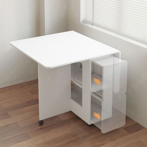 BAKAJI Table Pliable Multi-usages Extensible Avec Bibliothèque - Beige