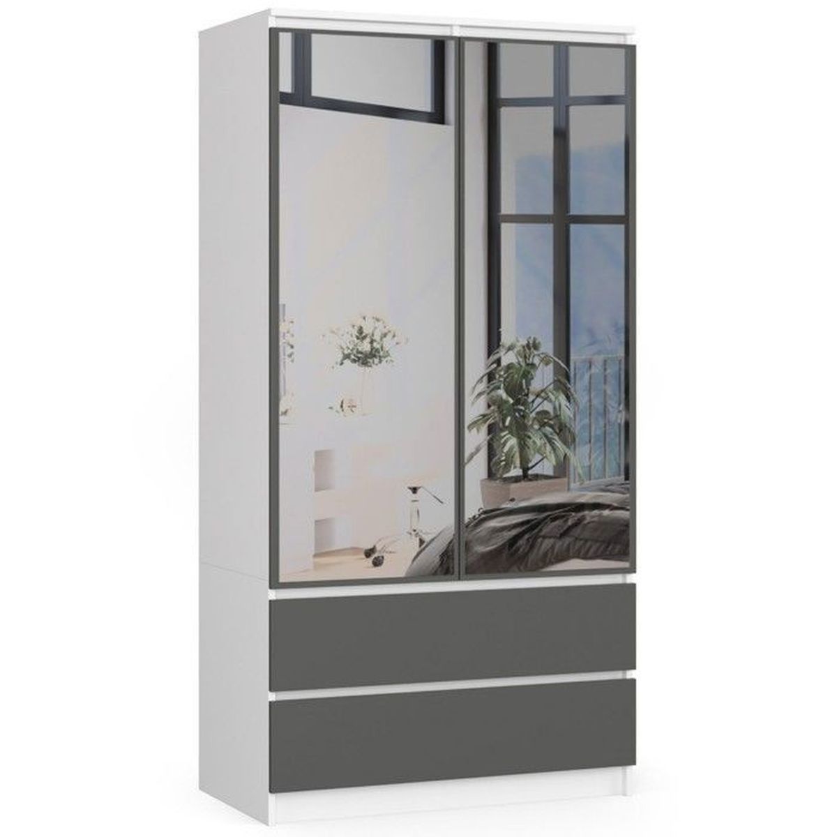 Armoire AKORD S90 avec miroir Blanche 90 cm 2 portes 2 tiroirs façade