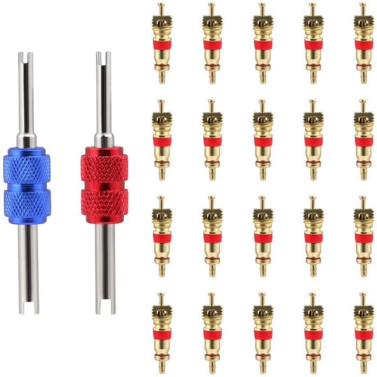Kit D'outils De Réparation 4-1 Demonte Valve Pneu Outil Valve Core Remover 20 Pcs Noyau de Valve de Pneu Obus de Valve Amovible Cuivre Universel Voiture & Vélo 10 Pcs Bouchon de Valve 
