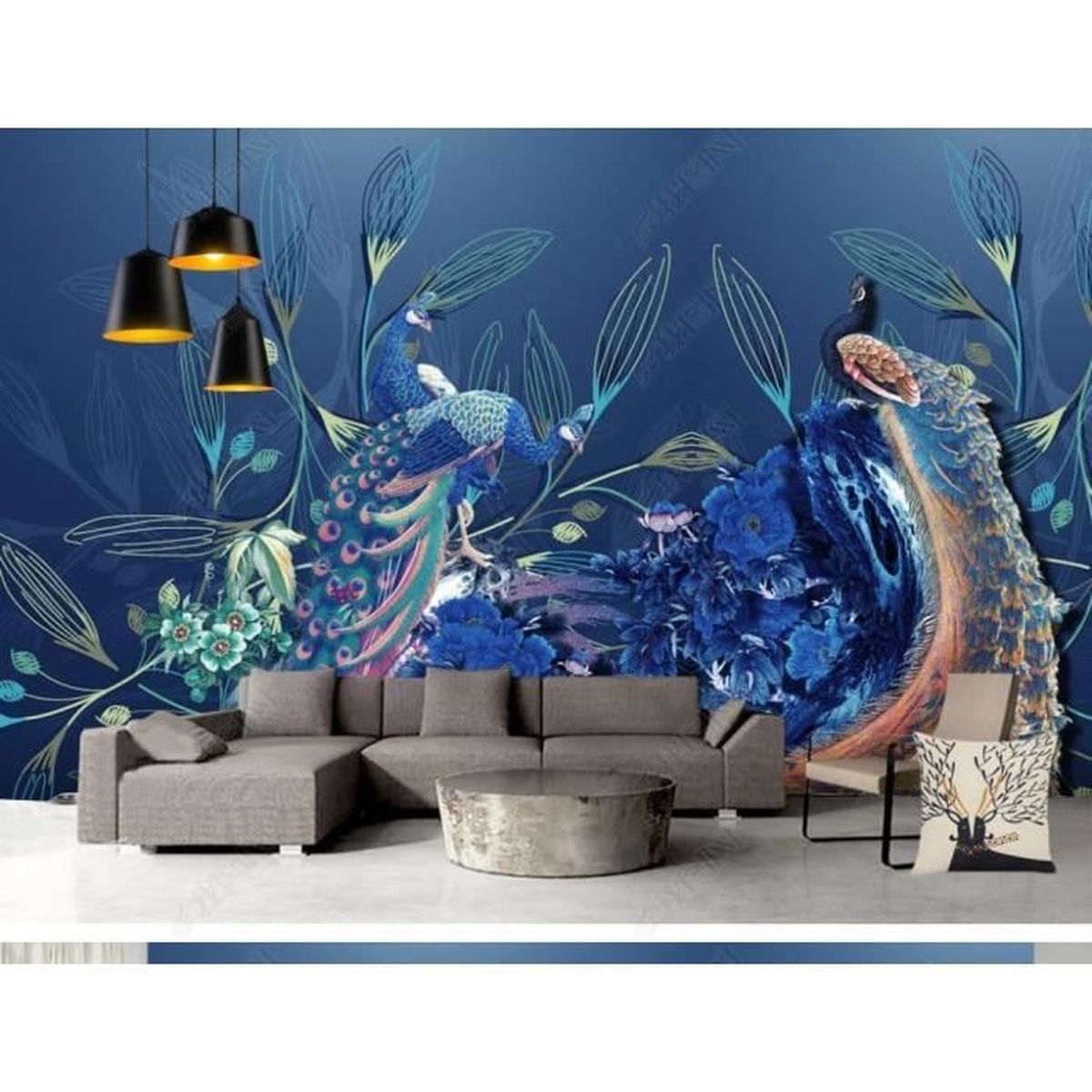 Papier Peint Bleu Paon Et Or Design | Le Papier Peint Français