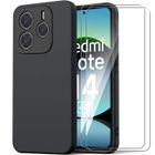 E.F.CONNECTION Coque + 2 Verres Trempés pour Xiaomi Redmi Note 14 4G (pas pour 5G) Protection Silicone Souple Doux Slim Anti-Rayures Noir
