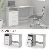VICCO bureau MEIKO blanc aspect béton table de travail bureau table étagère PC table