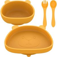 4Pcs Suction Cup Baby Plate, Silicone Baby Plate, Baby Tableware Set (Jaune)