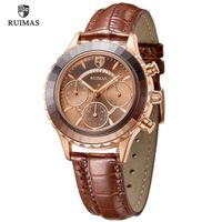 RUIMAS montre dames décontractées montre de luxe à quartz en or rose bracelet en cuir montre chronographe 592
