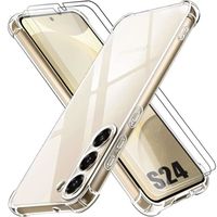 Coque pour Samsung Galaxy S24 avec 2 Verres Trempés, Pack Protection 4 Coins Renforcés Silicone Transparent