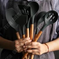  TD® Ensemble de 9 ustensiles de cuisine en silicone avec manche en bois - accessoire de cuisine